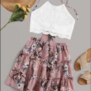 So Cute Two Piece Skirt with Lace Top
